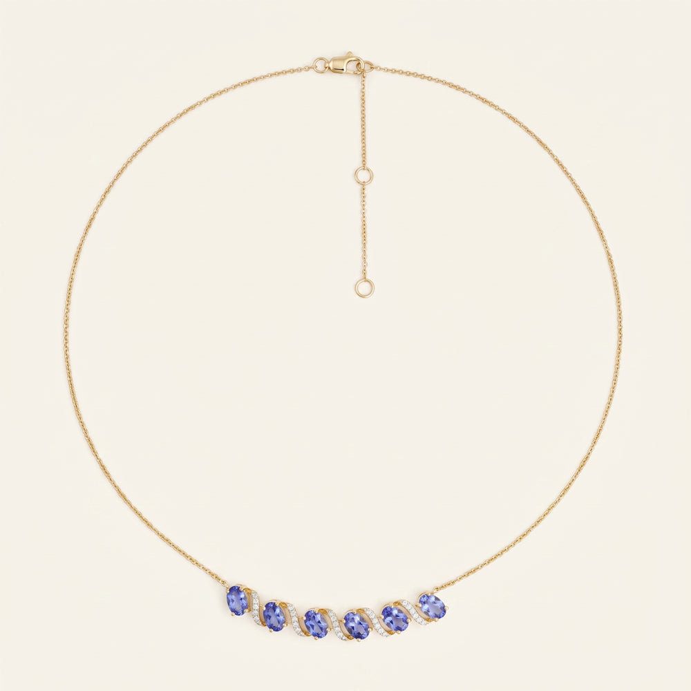 Tanzanite Lab Grown Diamond Wave Necklace