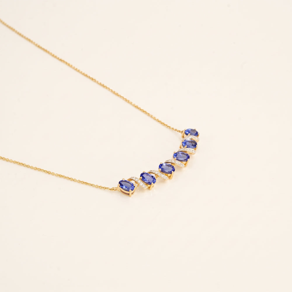 Tanzanite Lab Grown Diamond Wave Necklace