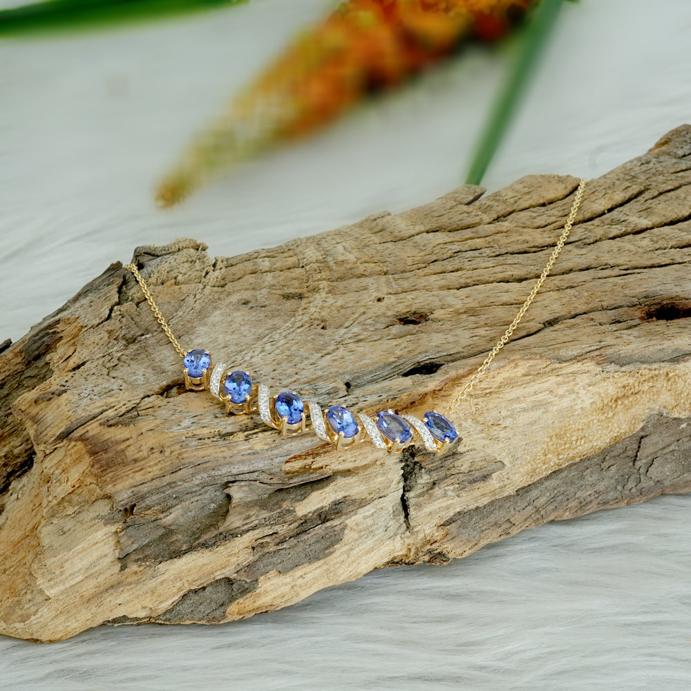 Tanzanite Lab Grown Diamond Wave Necklace
