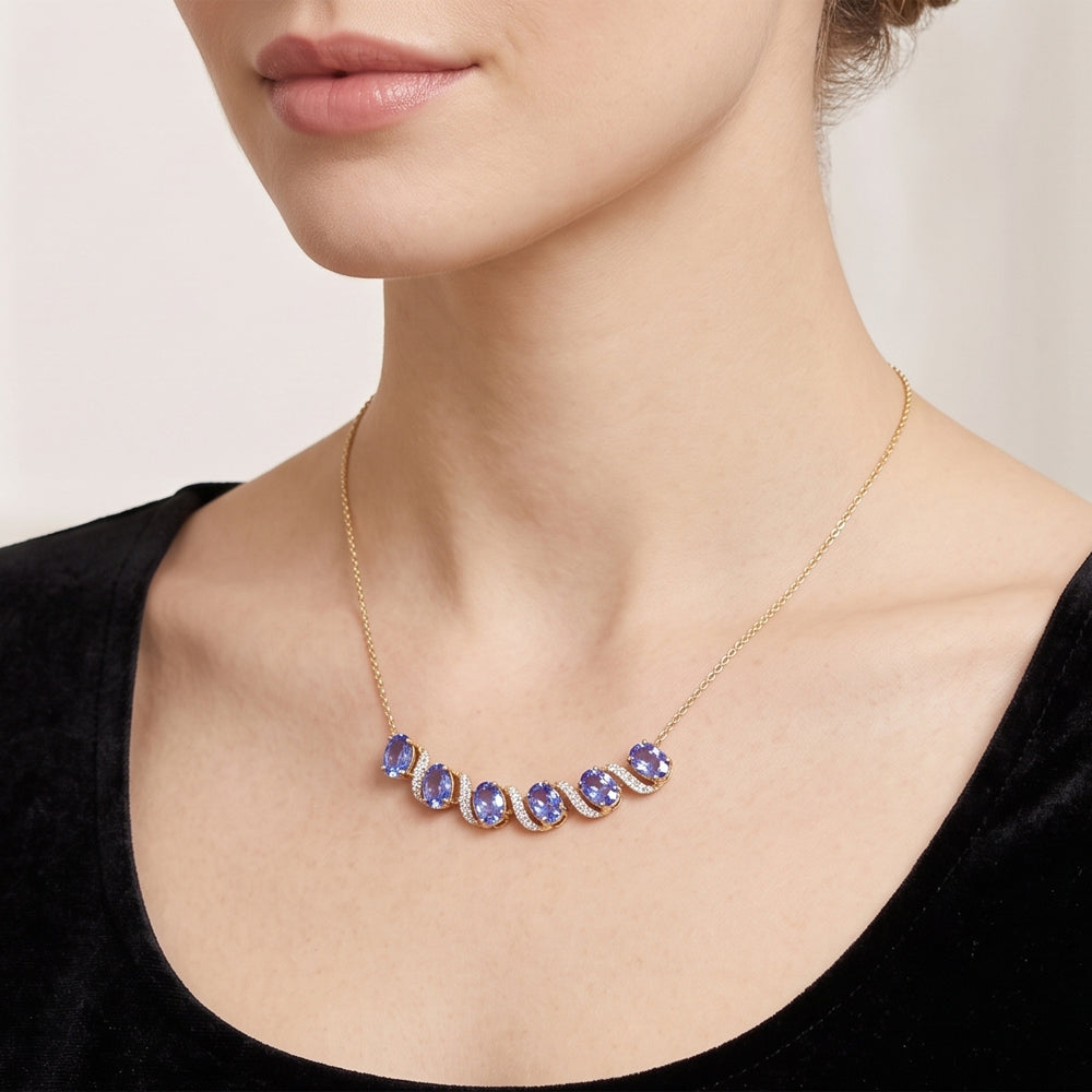 Tanzanite Lab Grown Diamond Wave Necklace