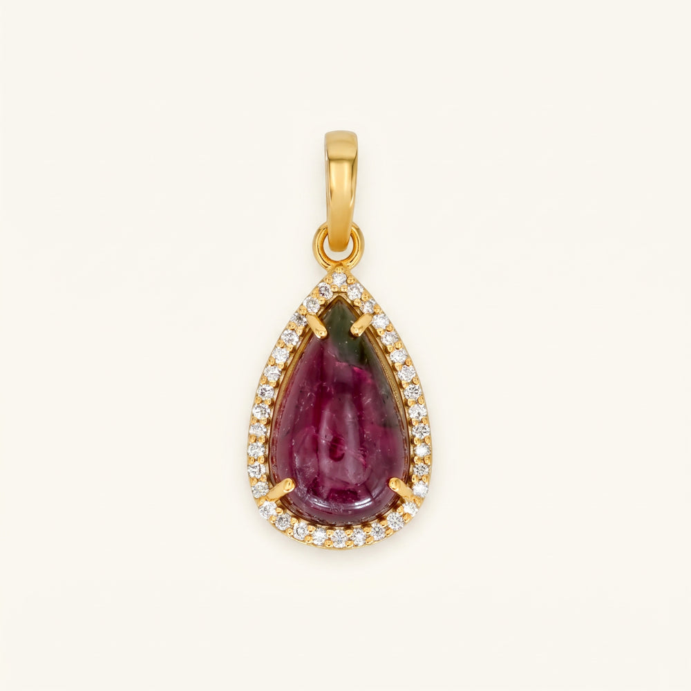 Bi-Colour Tourmaline Natural Diamond Halo Pendant