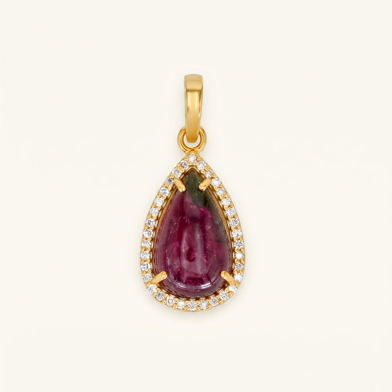 Bi-Colour Tourmaline Natural Diamond Halo Pendant