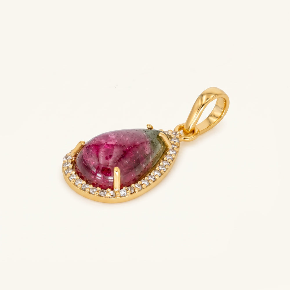Bi-Colour Tourmaline Natural Diamond Halo Pendant