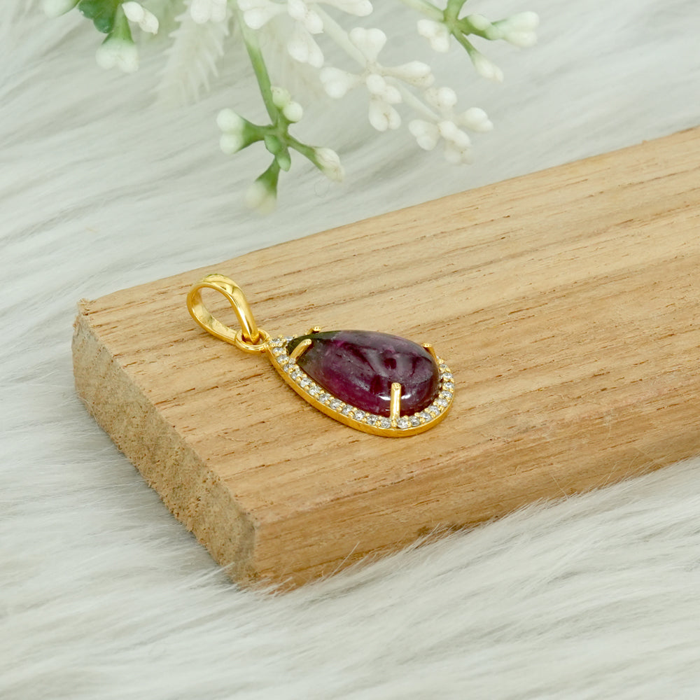 Bi-Colour Tourmaline Natural Diamond Halo Pendant