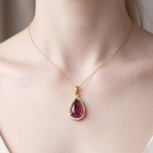 Bi-Colour Tourmaline Natural Diamond Halo Pendant