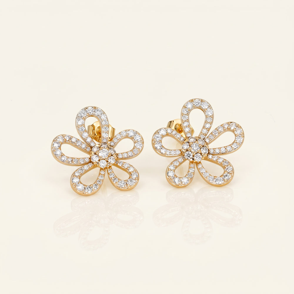 Natural Diamond Floral Stud Earrings