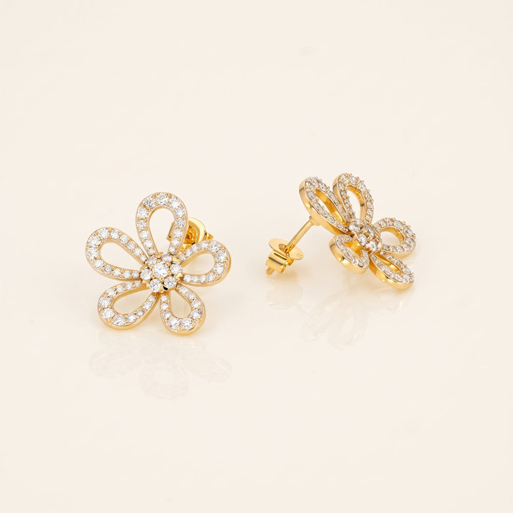Natural Diamond Floral Stud Earrings