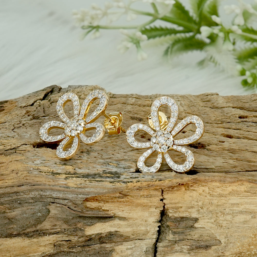 Natural Diamond Floral Stud Earrings