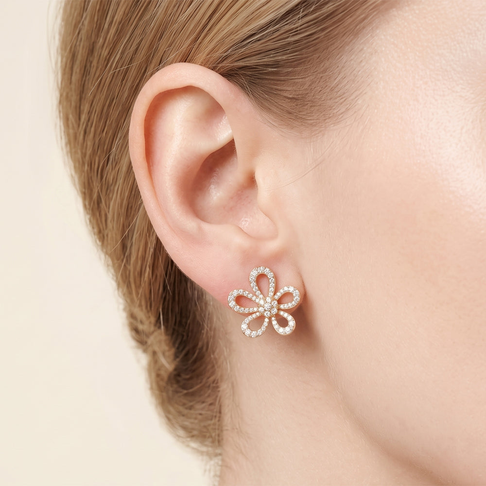 Natural Diamond Floral Stud Earrings